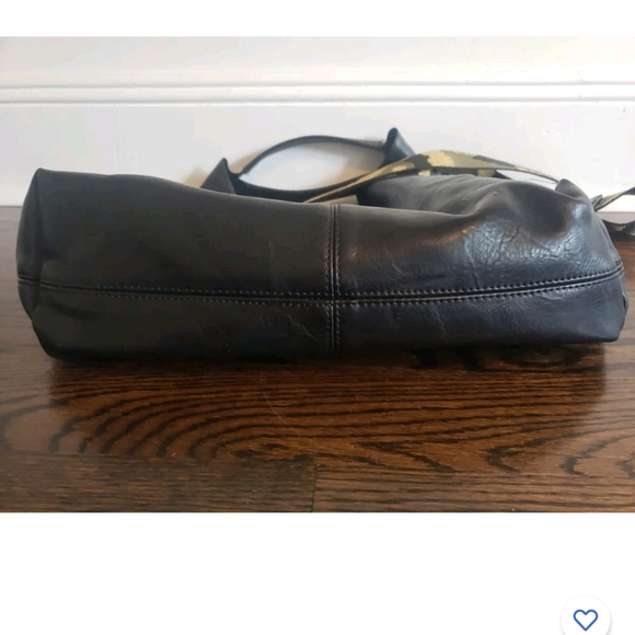 NEW AHDORNED VEGAN LEATHER BLACK HOBO TOTE w/ CAMO STRAP GOLD 2 in 1 - Picture 7 of 9